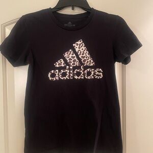 Adidas Black T-Shirt with Leopard Print Logo
